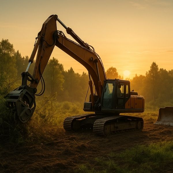 Construction equipment on prepared land